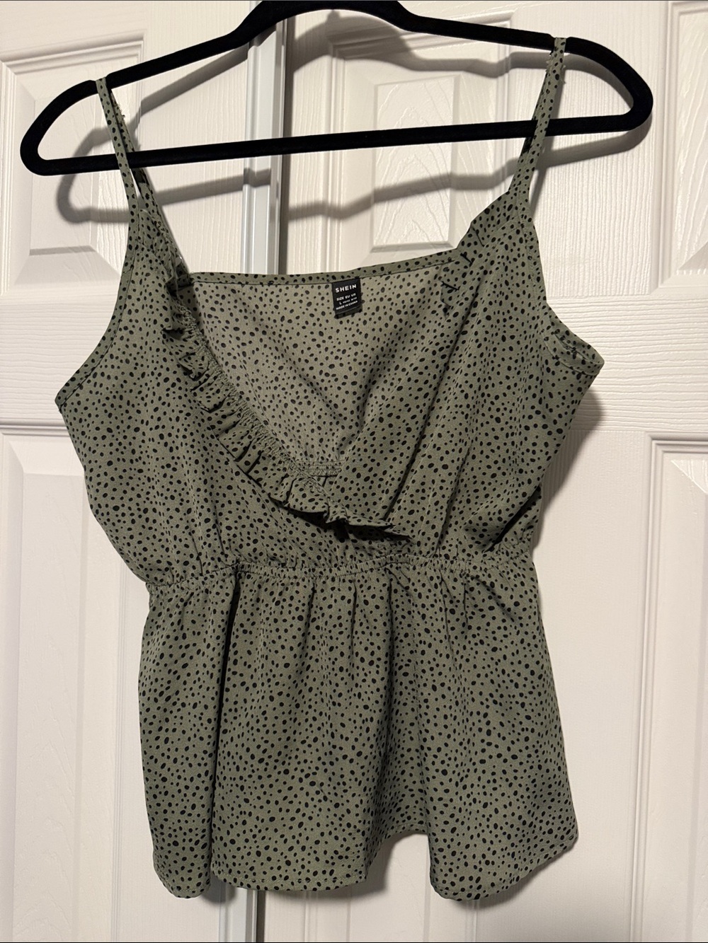 a new day Olive Green Polka Dot Ruffle Cami